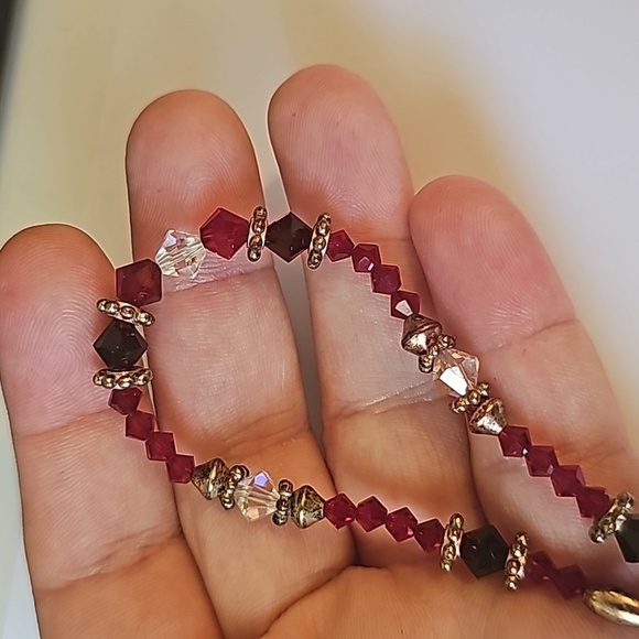 Aurora Borealis and Ruby Swarovski Crystal Bracelet with Gold Spacer Beads - Picture 2 of 6